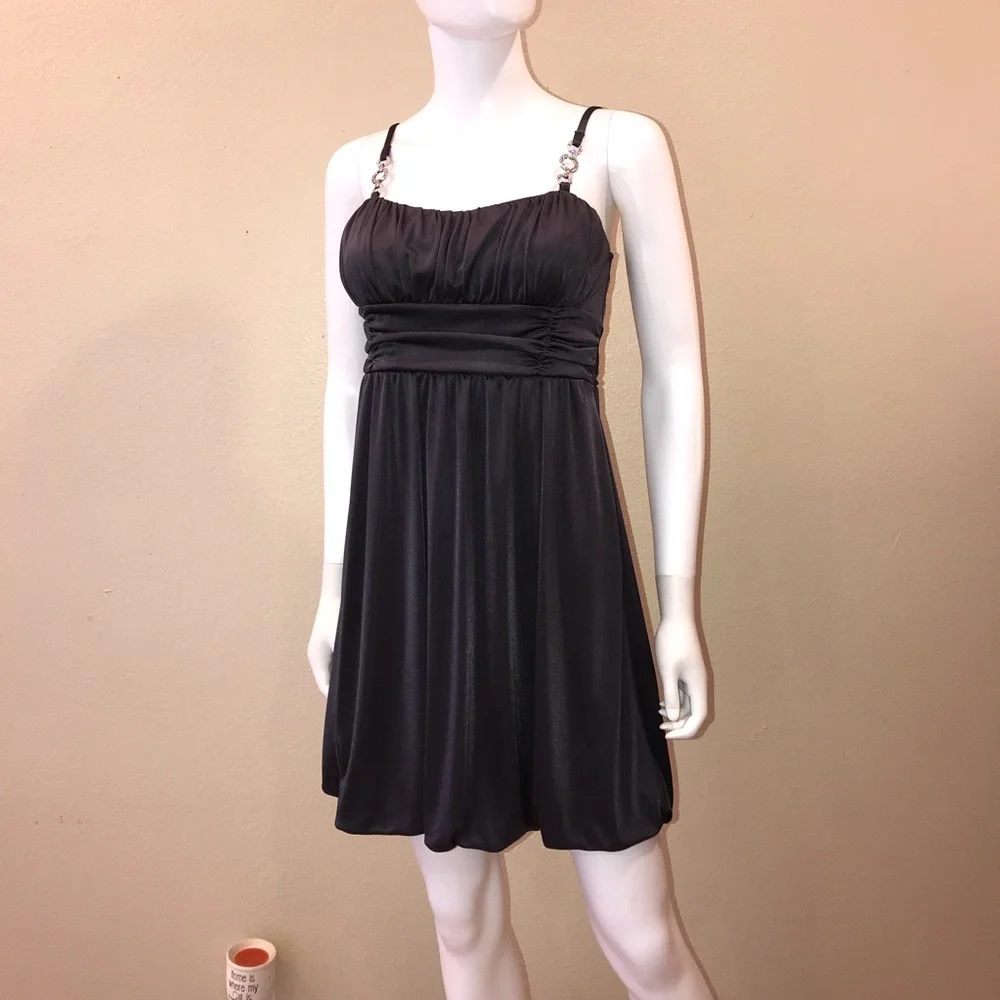 BCX Formal Mini Dress Size M Dark Grey Sleeveless Balloon Hemline - Picture 7 of 14